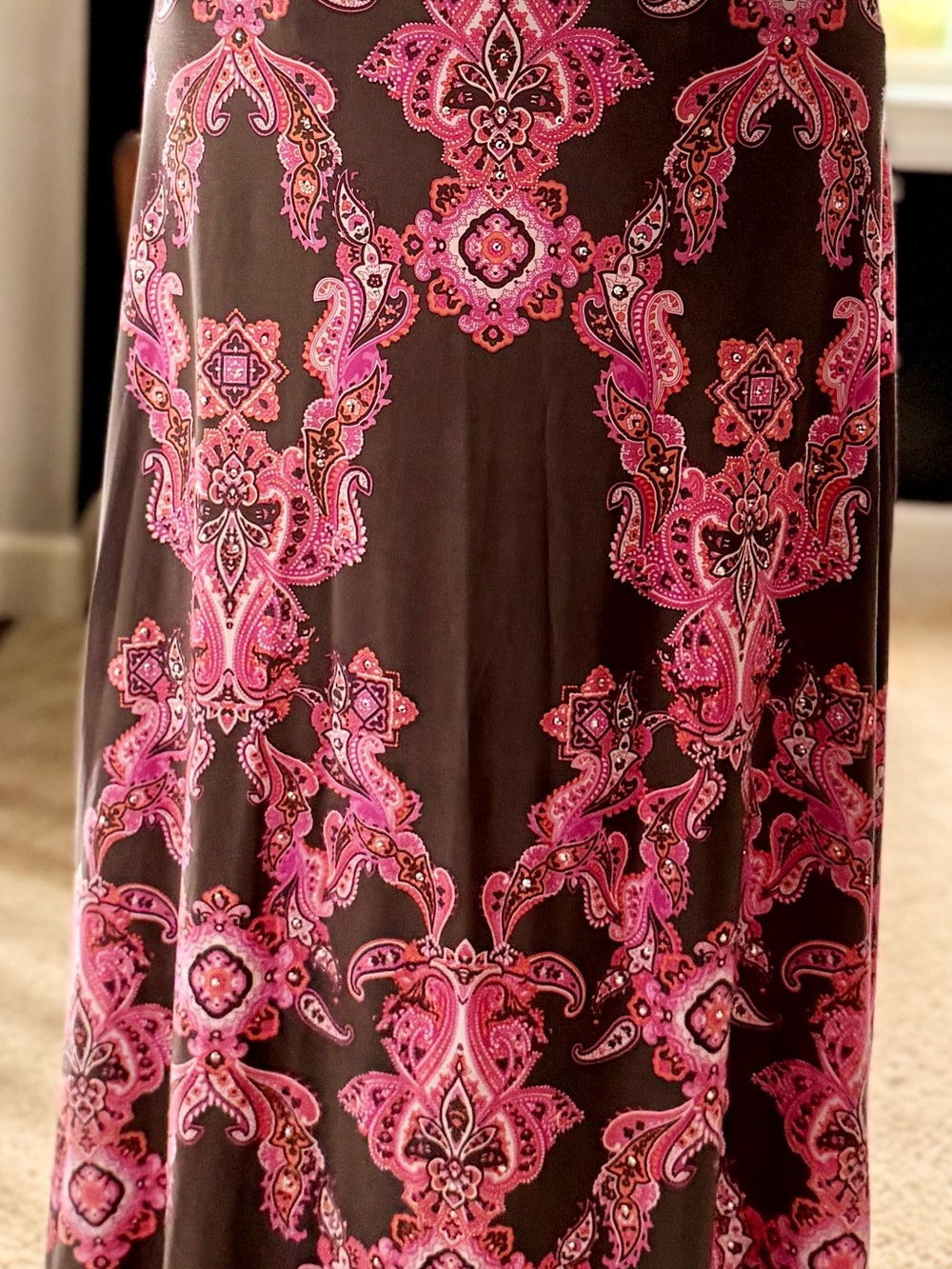 Women's Pink Paisley Print Maxi Skirt